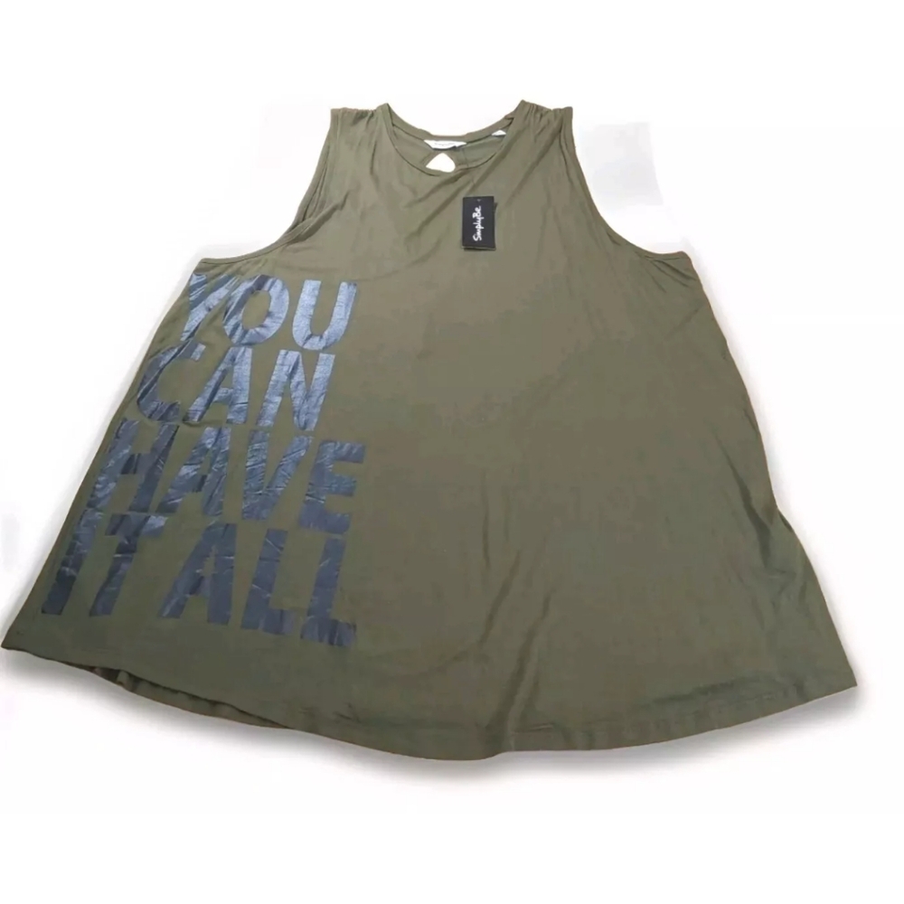 Simply Be Swing Top Woman Plus 28W Olive Green You Can Have It All Graphic Nwt